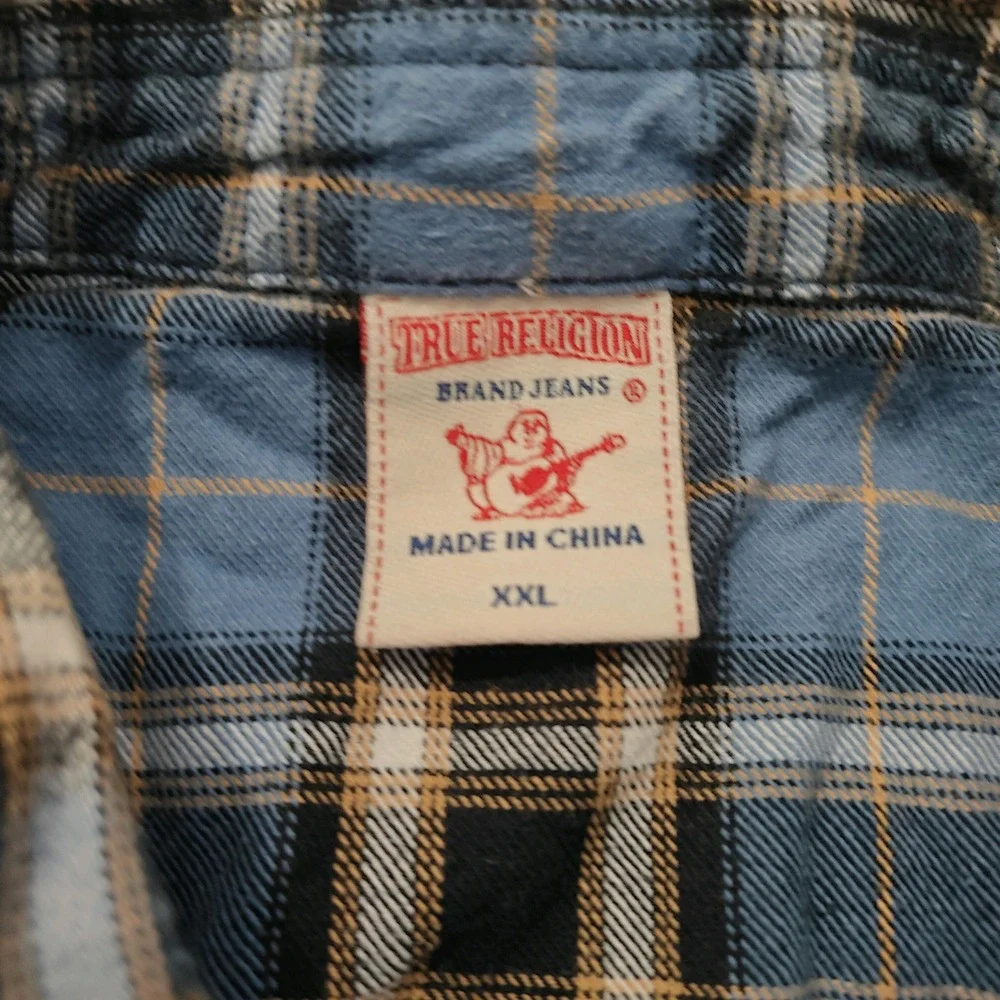 True Religion Mens XXL‎ Blue Plaid Flannel Western Pearl Snap Shirt MP4BL68VYFK